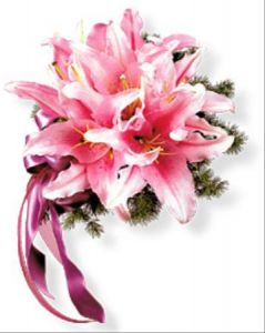 Mingfern Flowers on Oriental Lily Nosegay    Barstow Floral   Bridal