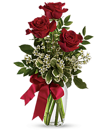 3 Red Roses in Bud Vase :: Barstow Floral & Bridal